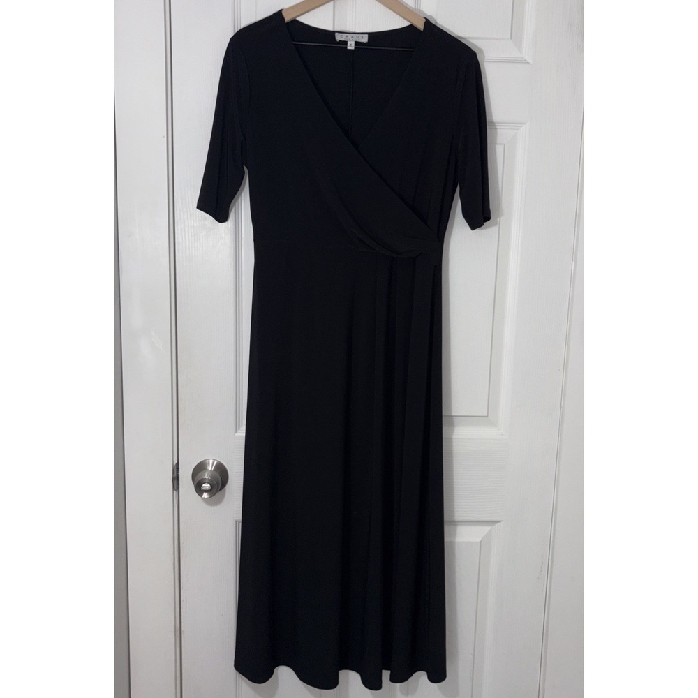 Chaus New York Maxi Black Dress Criss Cross Front Short Sleeve Size Medium